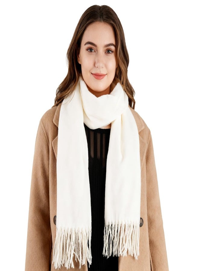 Fengek Pashmina Scarf for Women - Warm Winter Cashmere Blend, Versatile Scarves for Cold Weather & Daily Wear (White) - Image 1