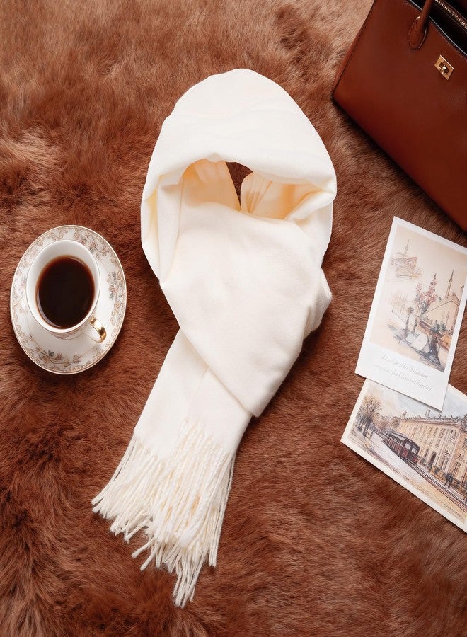 Fengek Pashmina Scarf for Women - Warm Winter Cashmere Blend, Versatile Scarves for Cold Weather & Daily Wear (White) - Image 4
