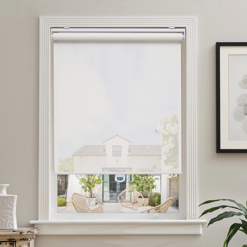 AOSKY Cordless Roller Shades for Windows Light Filtering Shades with 5% Openness Solar Screen Semi Sheer Roller Blinds UV Protection for Office and Home. Easy to Install 25" W x 72" H (White) - Image 1