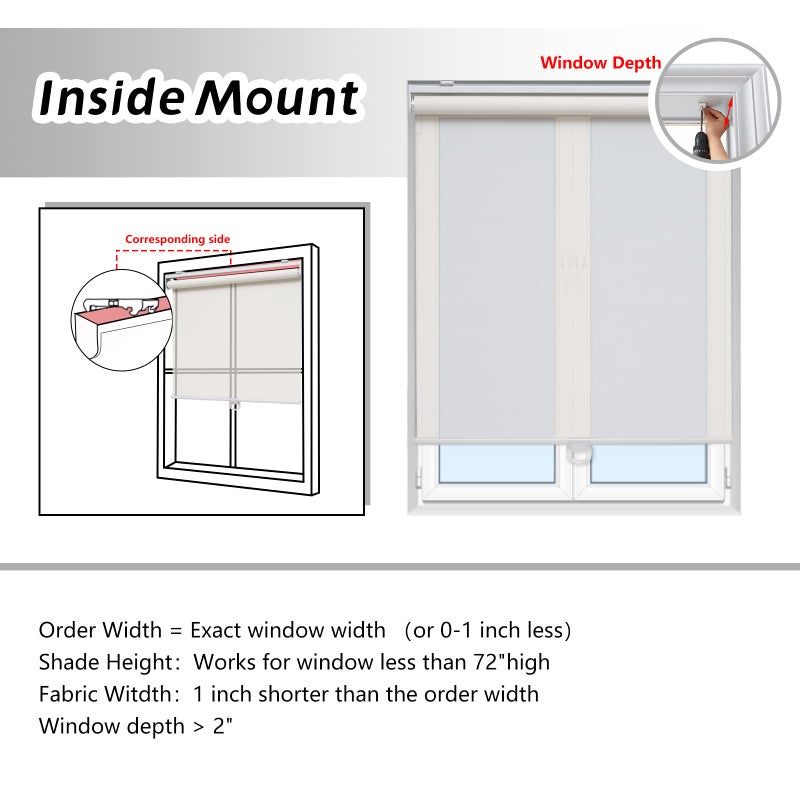 AOSKY Cordless Roller Shades for Windows Light Filtering Shades with 5% Openness Solar Screen Semi Sheer Roller Blinds UV Protection for Office and Home. Easy to Install 25" W x 72" H (White) - Image 5