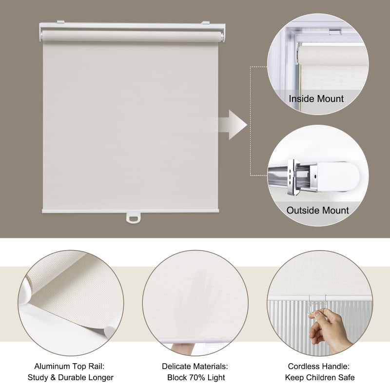 AOSKY Cordless Roller Shades for Windows Light Filtering Shades with 5% Openness Solar Screen Semi Sheer Roller Blinds UV Protection for Office and Home. Easy to Install 25" W x 72" H (White) - Image 4