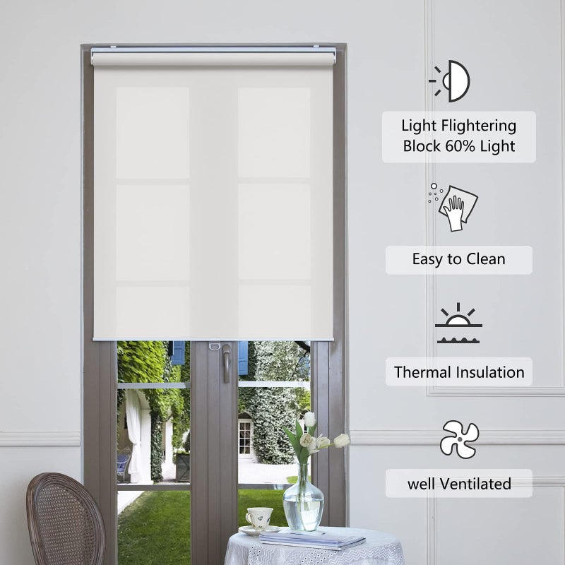 AOSKY Cordless Roller Shades for Windows Light Filtering Shades with 5% Openness Solar Screen Semi Sheer Roller Blinds UV Protection for Office and Home. Easy to Install 25" W x 72" H (White) - Image 3