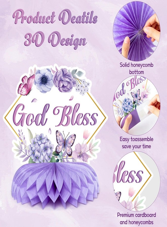 ANGOLIO Purple Floral God Bless Honeycomb Centerpieces - 12Pcs God Baptism Table Party Decoration First Communion Honeycomb Centerpieces for Baby Shower Birthday Party Photo Props Decor Gender Reveal - Image 4