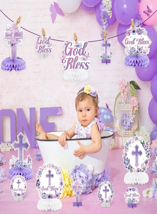 ANGOLIO Purple Floral God Bless Honeycomb Centerpieces - 12Pcs God Baptism Table Party Decoration First Communion Honeycomb Centerpieces for Baby Shower Birthday Party Photo Props Decor Gender Reveal - Image 5