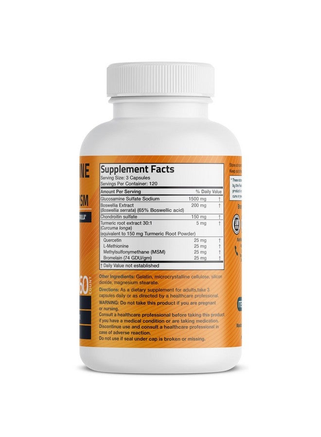 برونسون جلوكوزامين كوندرويتين كركم وميثيل سلفونيل ميثان تركيبة متقدمة للمفاصل والغضاريف، تدعم صحة المفاصل والحركة والغضاريف - خالية من الكائنات المعدلة وراثيًا، 360 كبسولة - Image 1