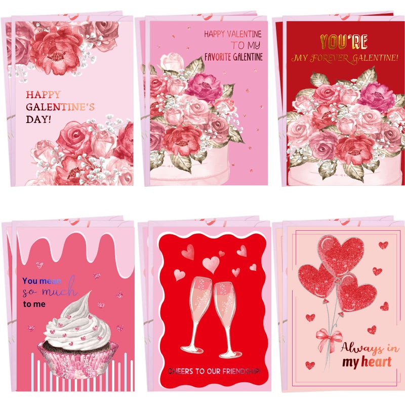 Fancy Land Valentines Cards with Envelopes 12 Galentine Day Cards Blank Inside Foil Embellishment - Image 1