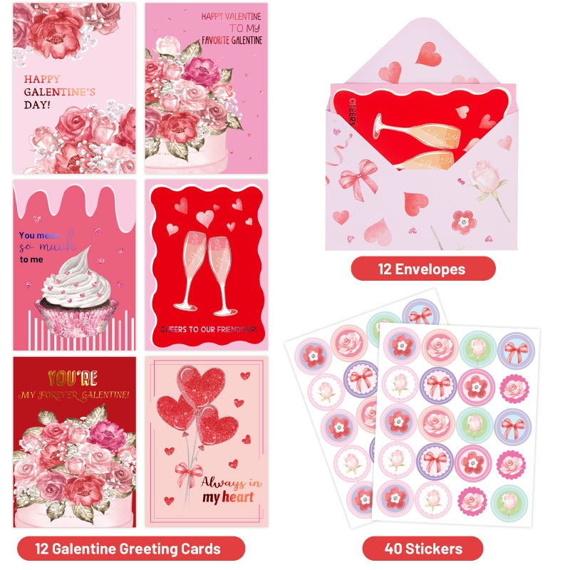 Fancy Land Valentines Cards with Envelopes 12 Galentine Day Cards Blank Inside Foil Embellishment - Image 2