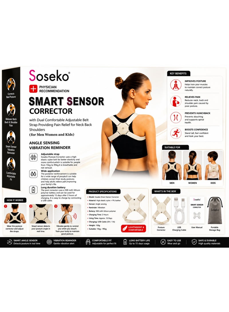 Soseko Smart Sensor Posture Corrector with Vibration Reminder for Men, Women & Kids - Image 2