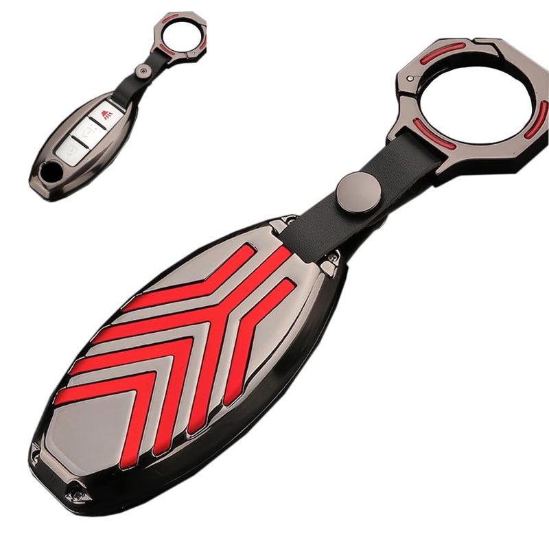 SANRILY 2345 Buttons Metal Key Fob Cover Case for Nissan Altima Murano Rogue Keyless Remote Keychain Holder Key Protector for Infiniti QX60 Q60 QX80 Q50Red