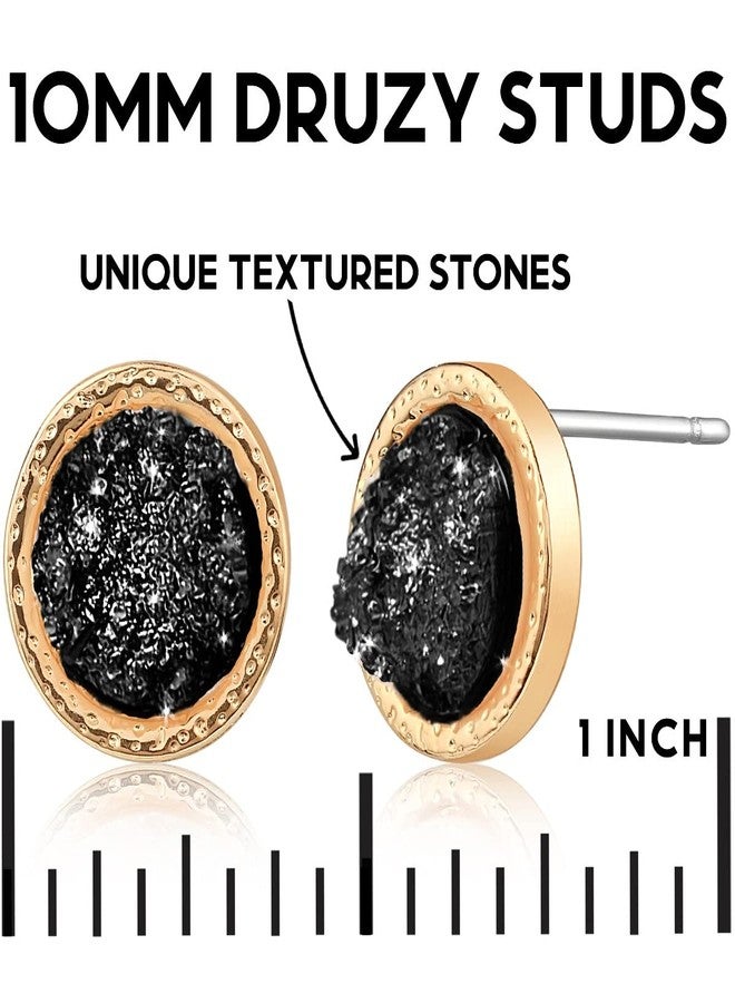 هامبل شيك نيويورك أقراط مرصعة بأحجار دروزي صناعية للنساء - أقراط سوداء وذهبية اللون للنساء، أقراط مرصعة رقيقة وجميلة باللونين الذهبي والأسود، مجوهرات صغيرة بسيطة للاستخدام اليومي - Image 4