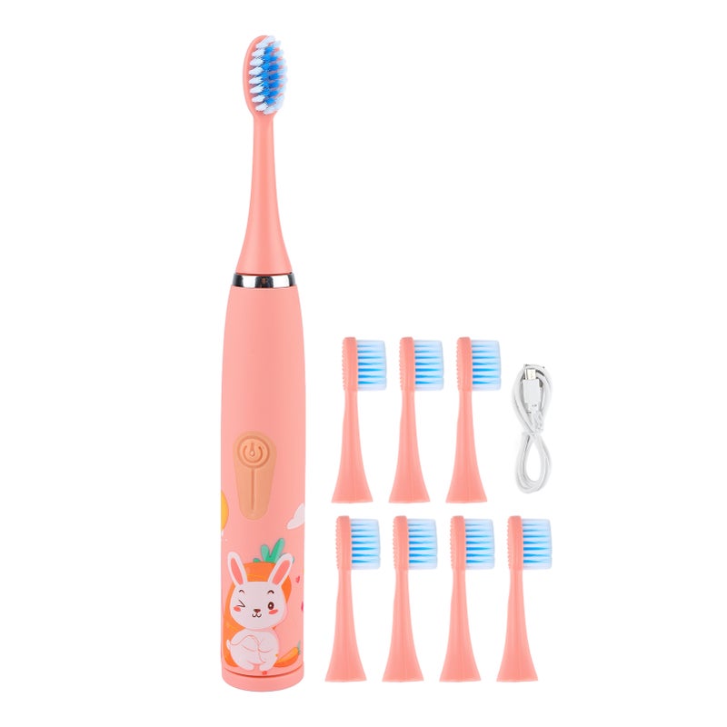 Children Electric Toothbrush 4 Gears 8 Brush Heads USB Charging Kids Electric Toothbrush Pink - Image 1