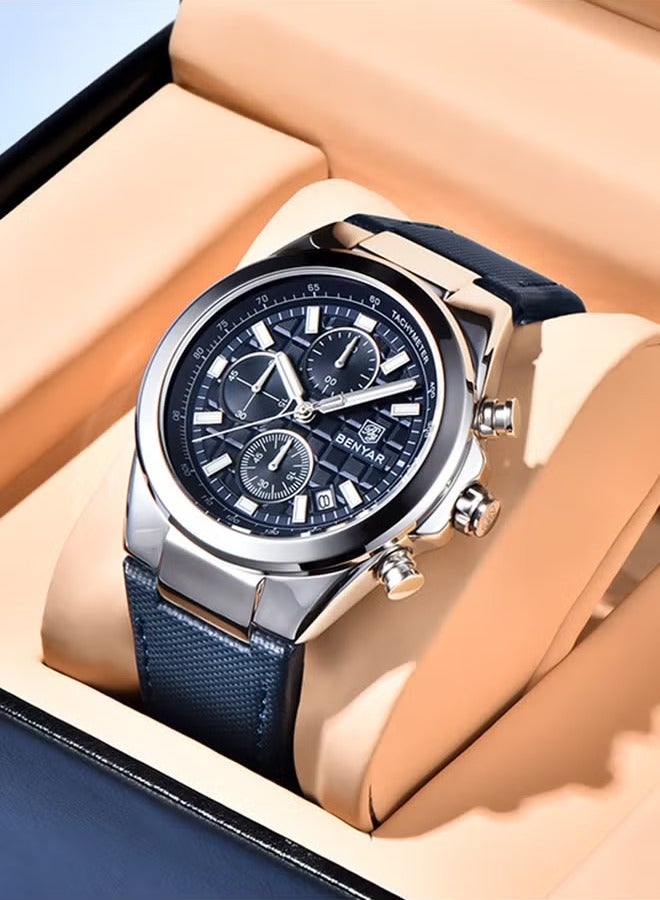 BENYAR Men's Quartz Watch, Leather Strap - Sports Chronograph, Automatic Date Display, Daily Waterproof, Fashionable Design - Image 1
