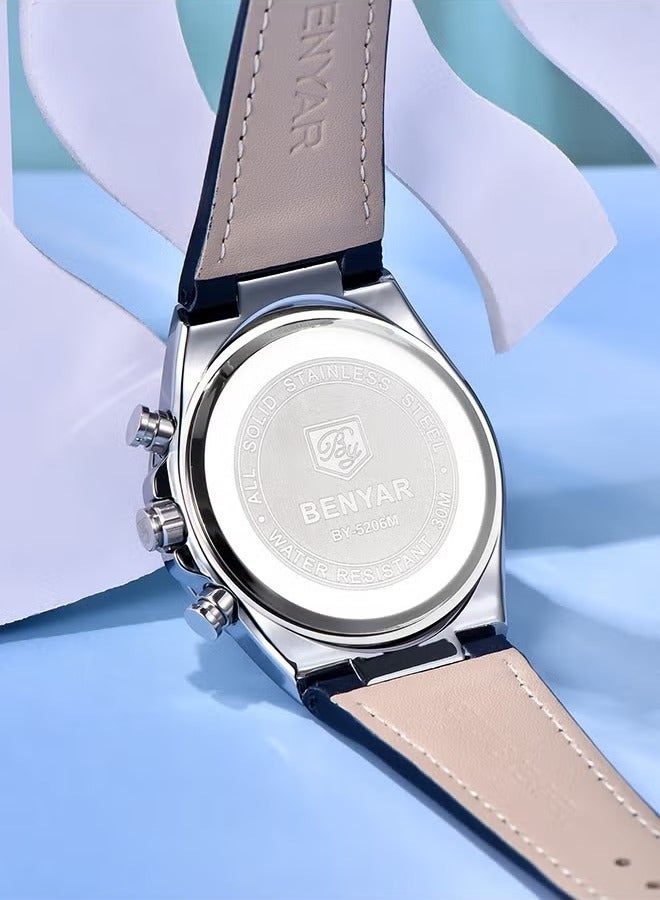 BENYAR Men's Quartz Watch, Leather Strap - Sports Chronograph, Automatic Date Display, Daily Waterproof, Fashionable Design - Image 5