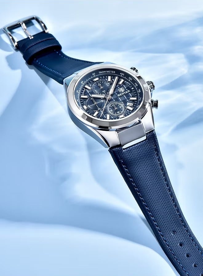 BENYAR Men's Quartz Watch, Leather Strap - Sports Chronograph, Automatic Date Display, Daily Waterproof, Fashionable Design - Image 4