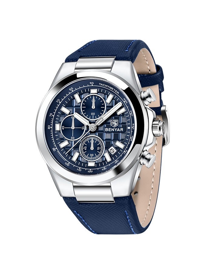 BENYAR Men's Quartz Watch, Leather Strap - Sports Chronograph, Automatic Date Display, Daily Waterproof, Fashionable Design - Image 2