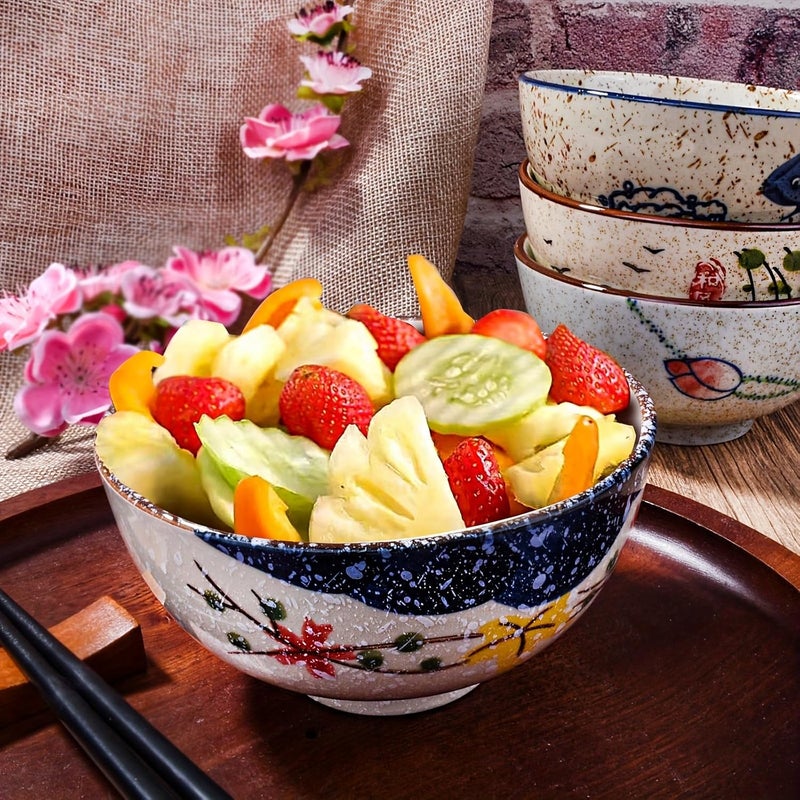 Whitenesser Japanese Retro Rice Bowls Set of 4 Hand-Painted Floral Design Ceramic Soup Sushi Bowls Small Cute Bowls - Image 5