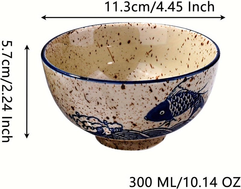Whitenesser Japanese Retro Rice Bowls Set of 4 Hand-Painted Floral Design Ceramic Soup Sushi Bowls Small Cute Bowls - Image 3