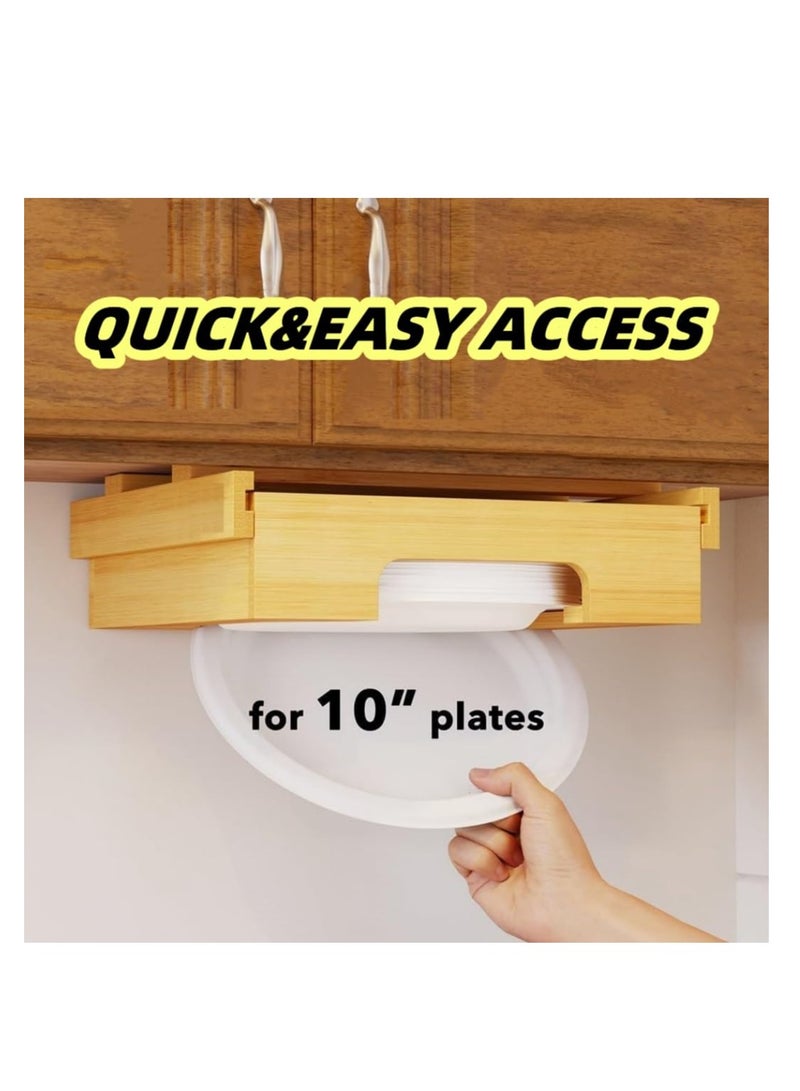Paper Plate Dispenser Under Cabinet, Organize Kitchen with Under Shelf Storage, 10-Inch Cabinet Bamboo Paper Plates Holder, Kitchen Counter Vertical Plate,paper plate dispenser (Color : Yellow) - Image 2