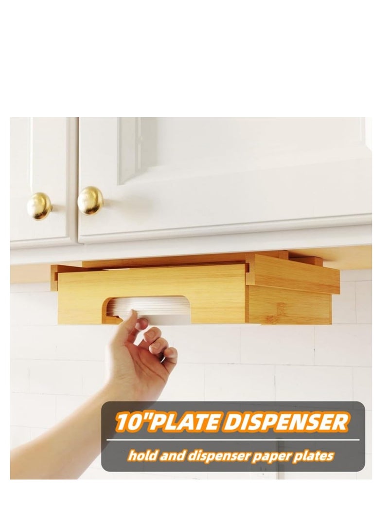 Paper Plate Dispenser Under Cabinet, Organize Kitchen with Under Shelf Storage, 10-Inch Cabinet Bamboo Paper Plates Holder, Kitchen Counter Vertical Plate,paper plate dispenser (Color : Yellow) - Image 4