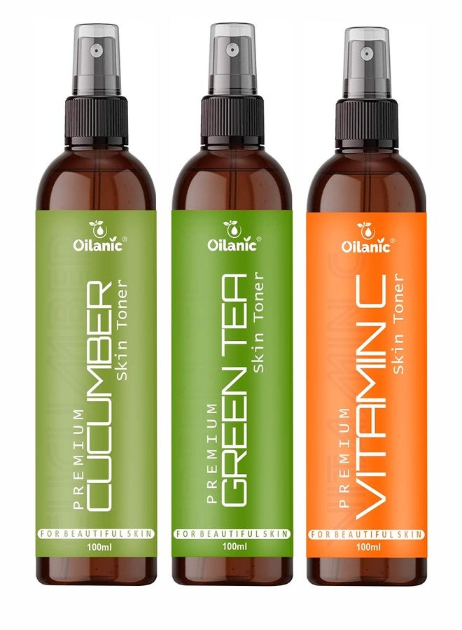 Oilanic Premium Cucumber, Green Tea & Vitamin C Face Toner For Men & Women Combo Pack of 3 Bottles of 100 ml (300 ml) - Image 1