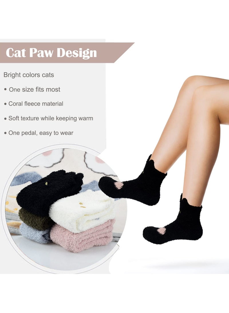 KASTWAVE 5 Pairs Plush Slipper Socks Women Cat Paw Socks, Colorful Warm Fuzzy Crew Socks Cozy Soft for Winter Indoor - Image 2