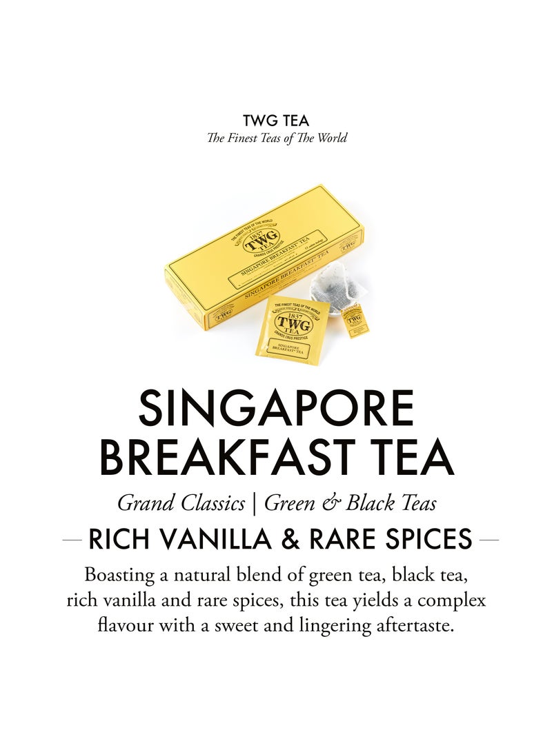 TWG Tea Singapore Breakfast Tea | Black & Green Tea | Vanilla & Spices | 15 Hand Sewn Cotton Teabags | Gift Set - Image 3