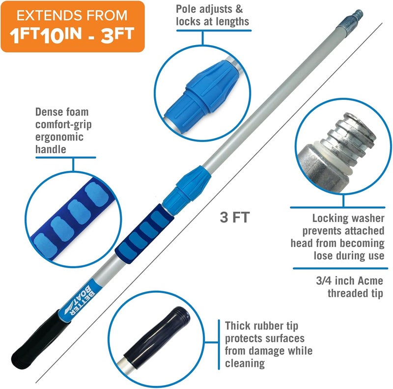 Better Boat Extension Pole, Telescoping Rod, 1.8-3 ft Extendable Deck Brush Handle, Boat Hook, Painter’s Stick, 3/4" Universal End, Twist Lock, for Paint Rollers, Mops, and Long Reach Tasks - Image 2
