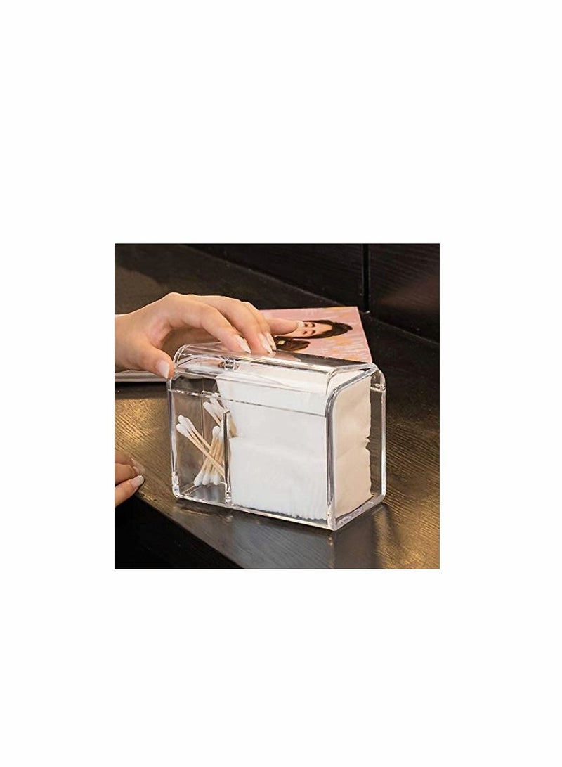 KASTWAVE 3 Partitions Cotton Ball and Swab Holder Organizer with Lid, Clear Acrylic Cotton Pad Container for Cotton Swabs, Q-Tips, Make Up Pads, Cosmetics and More - Image 4