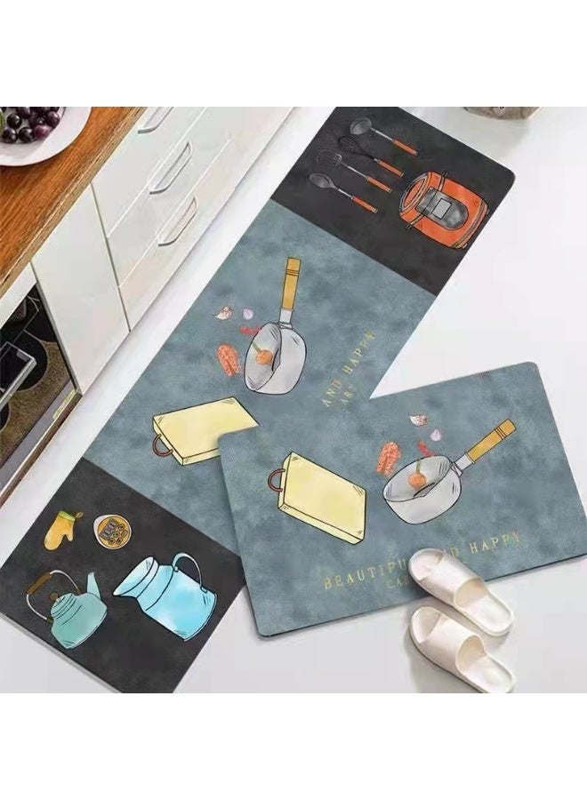 آنا طقم سجادة مزخرفة مقاومة للزيت وغير قابلة للانزلاق 40*60 سم + 40*120 سم من الفرو السميك - Image 1