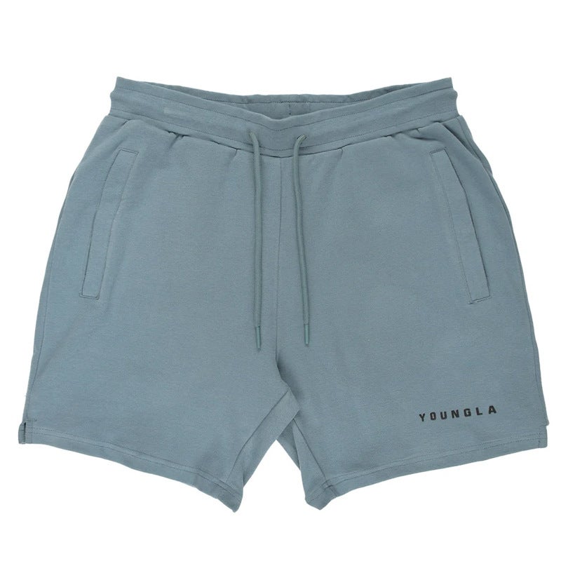 YOUNGLA Mens Cotton Athletic Shorts Gym Basketball Training blue and gray - Image 1