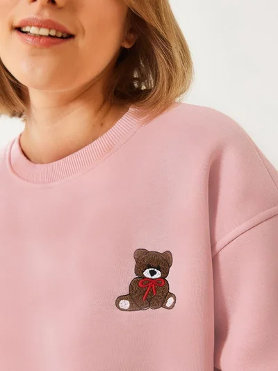 Bianco Lucci LUCCI Embroidered Crop Sweatshirt with Bow