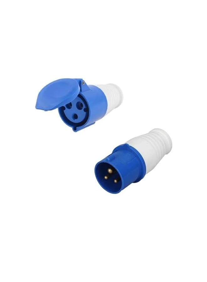 إيروريكس قابس صناعي أساسي 16 أمبير 3 سنون 220 فولت قابس متنقل IP 44 مقبس أزرق (16 أمبير 3 سنون ذكر وأنثى) - Image 1