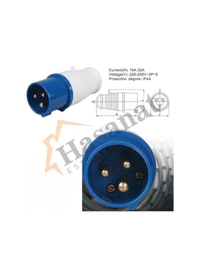 إيروريكس قابس صناعي أساسي 16 أمبير 3 سنون 220 فولت قابس متنقل IP 44 مقبس أزرق (16 أمبير 3 سنون ذكر وأنثى) - Image 3