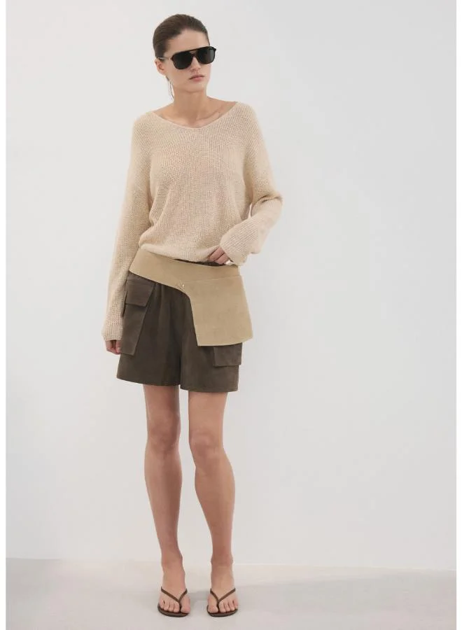 V-neck openwork knitted sweater