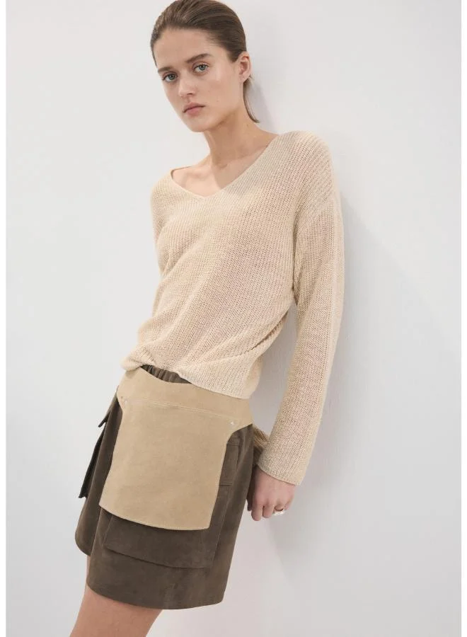 مانجو V-neck openwork knitted sweater