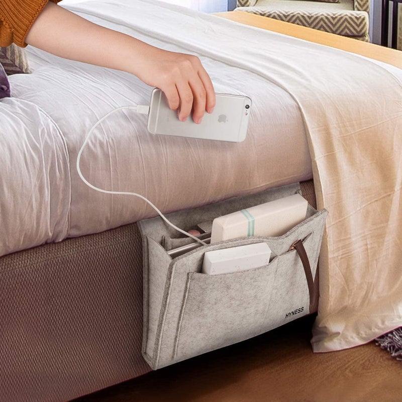 Bennort Bennort Felt Bedside Caddy Bedside Storage Organizer Bed Caddy for Remote Control Tablet Laptop Glasses Mobile Phone Book Magazines with 5 Pockets Bed side Hanging Storage Organizer  - Image 1