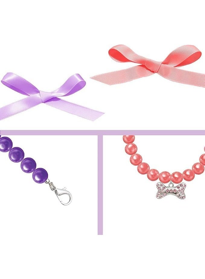 2 Pcs Dog Cat Pearl Collar Necklace with Rhinestone Bone, Fancy Cat Wedding Collar Jewelry for Cat Puppy Dogs Pets (Style 1, S) - Image 2