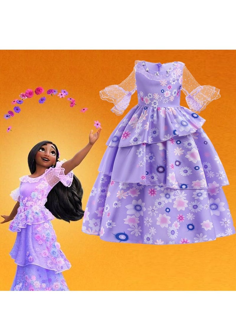 Encanto Isabella Dress Cosplay Costume，Elegant and Beautiful Fancy Costume with Floral Dress Hem For Girls，Kid Dress Up Costumes with Mesh Cuffs  - Image 2
