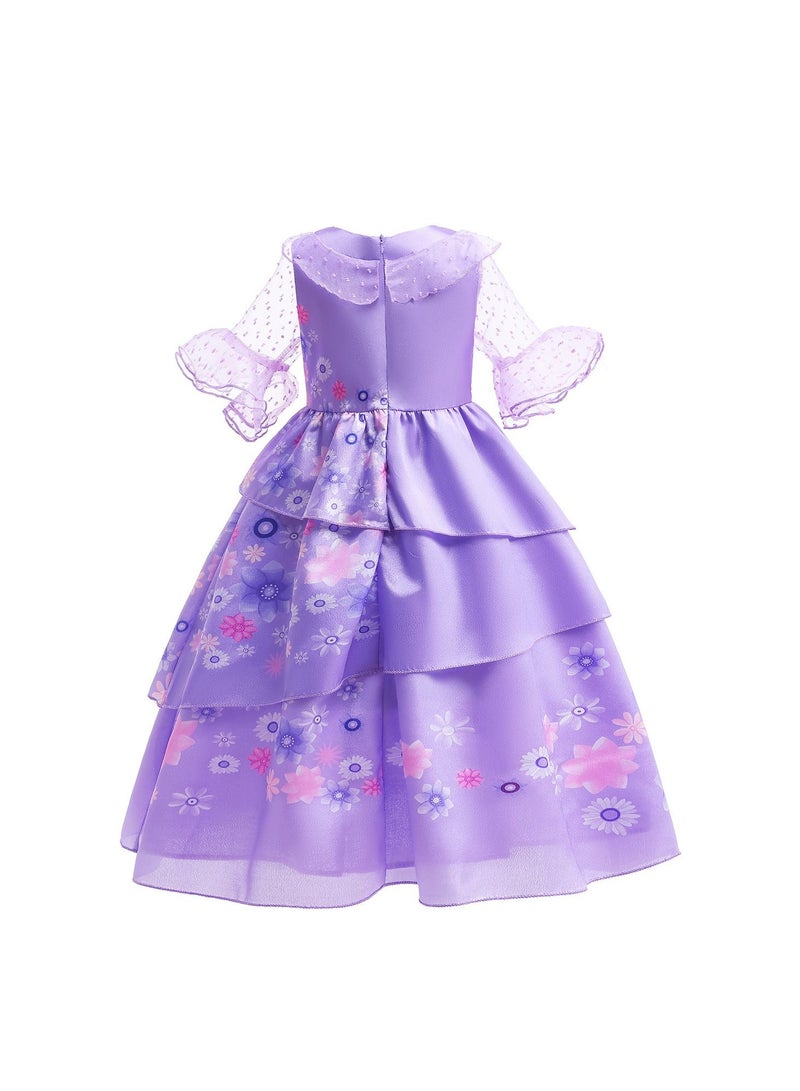 Encanto Isabella Dress Cosplay Costume，Elegant and Beautiful Fancy Costume with Floral Dress Hem For Girls，Kid Dress Up Costumes with Mesh Cuffs  - Image 3