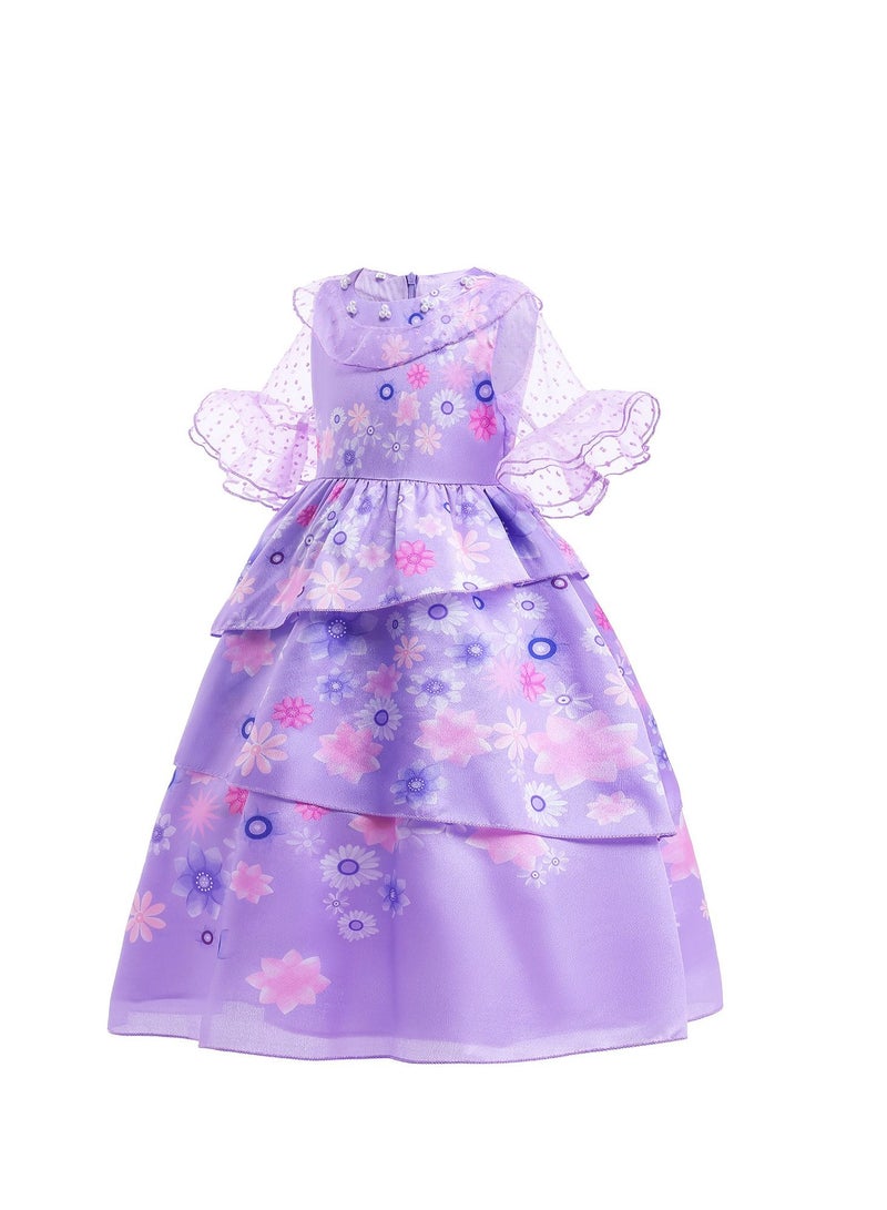 Encanto Isabella Dress Cosplay Costume，Elegant and Beautiful Fancy Costume with Floral Dress Hem For Girls，Kid Dress Up Costumes with Mesh Cuffs  - Image 4