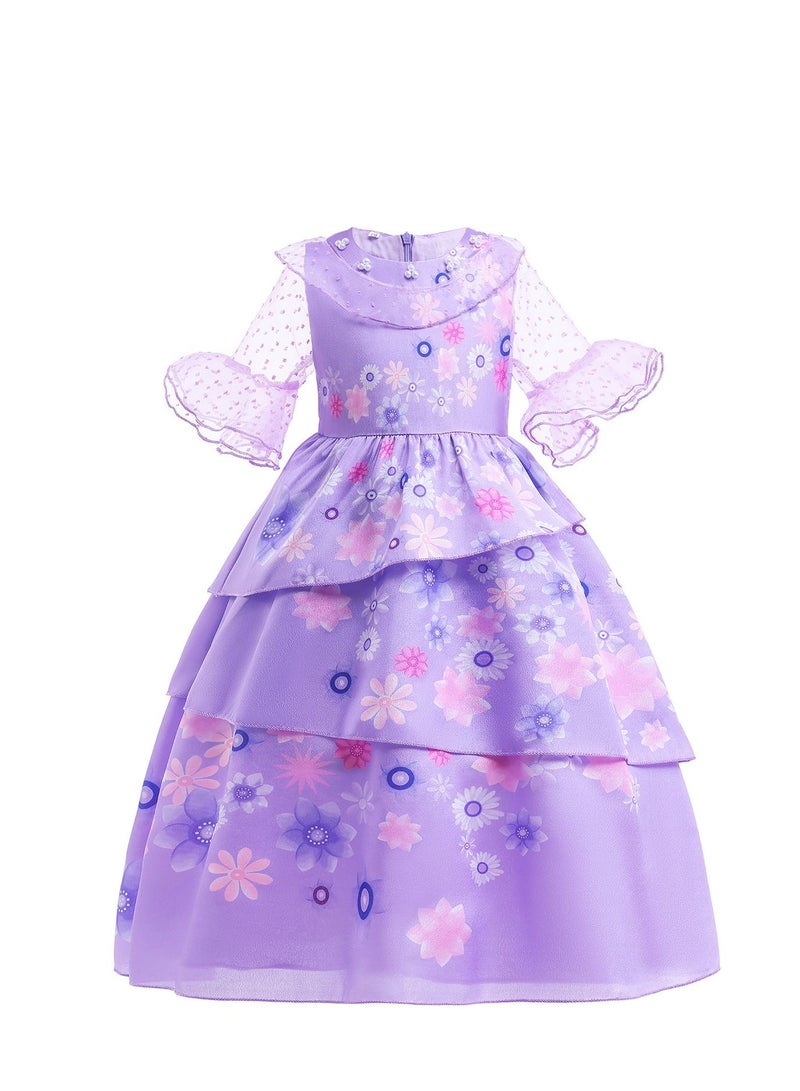 Encanto Isabella Dress Cosplay Costume，Elegant and Beautiful Fancy Costume with Floral Dress Hem For Girls，Kid Dress Up Costumes with Mesh Cuffs  - Image 1