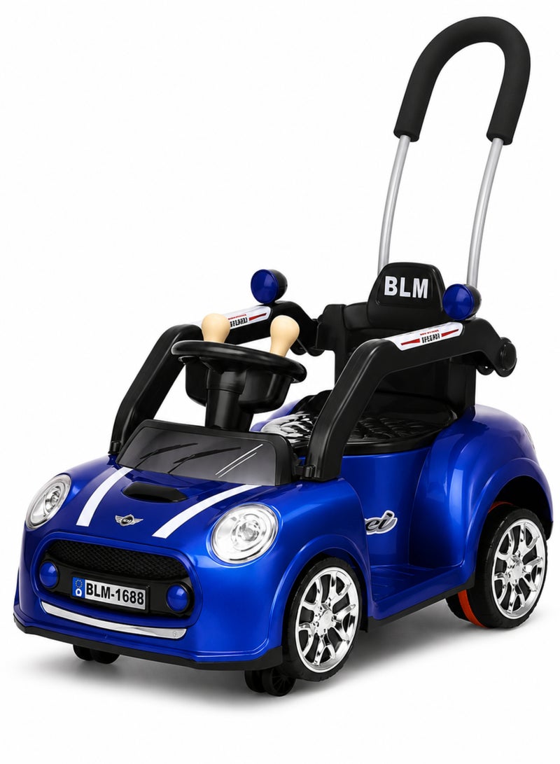 ROVENO Kids Electric Ride-On Car (6V4.5A) with Accelerator Pedal and Parental Push Handle, 4-Wheel Battery Powered Toy Car with Bluetooth, Music and Lights for Boys and Girls Ages 1-4 | Blue - Image 1