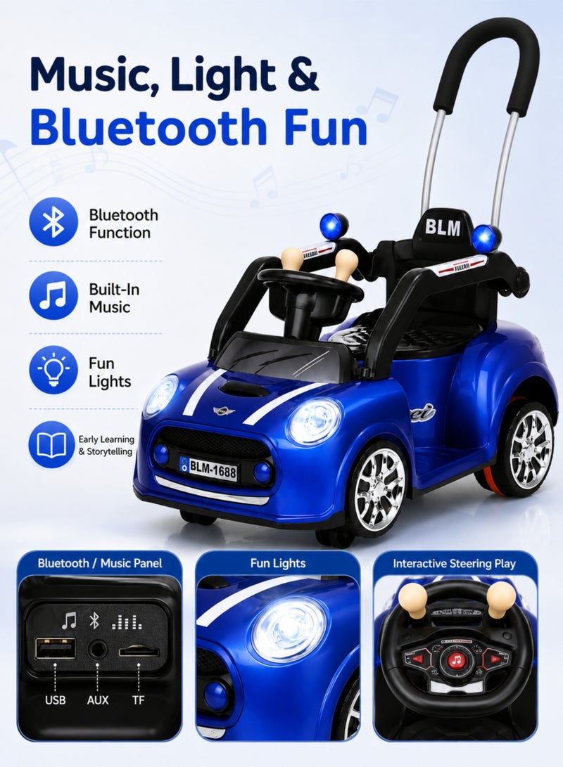 ROVENO Kids Electric Ride-On Car (6V4.5A) with Accelerator Pedal and Parental Push Handle, 4-Wheel Battery Powered Toy Car with Bluetooth, Music and Lights for Boys and Girls Ages 1-4 | Blue - Image 5