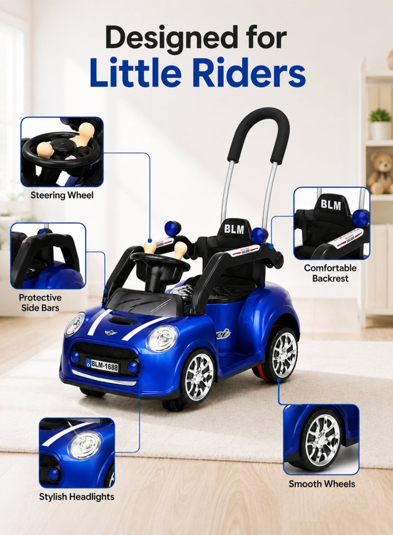 ROVENO Kids Electric Ride-On Car (6V4.5A) with Accelerator Pedal and Parental Push Handle, 4-Wheel Battery Powered Toy Car with Bluetooth, Music and Lights for Boys and Girls Ages 1-4 | Blue - Image 4