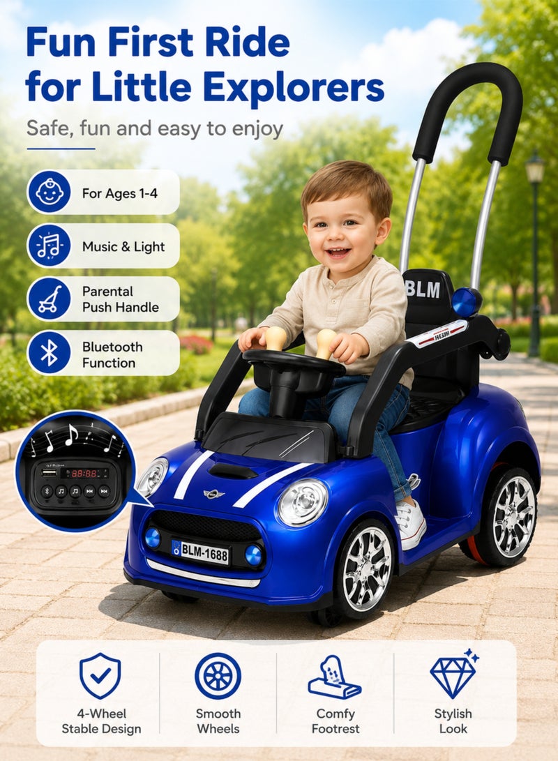 ROVENO Kids Electric Ride-On Car (6V4.5A) with Accelerator Pedal and Parental Push Handle, 4-Wheel Battery Powered Toy Car with Bluetooth, Music and Lights for Boys and Girls Ages 1-4 | Blue - Image 2