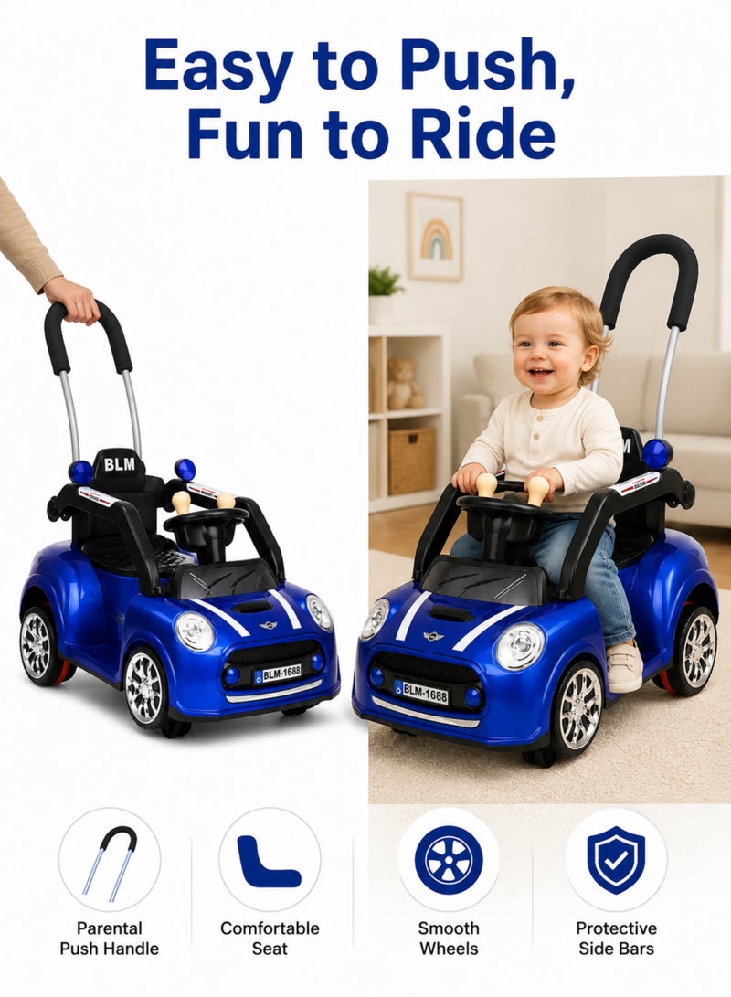 ROVENO Kids Electric Ride-On Car (6V4.5A) with Accelerator Pedal and Parental Push Handle, 4-Wheel Battery Powered Toy Car with Bluetooth, Music and Lights for Boys and Girls Ages 1-4 | Blue - Image 3