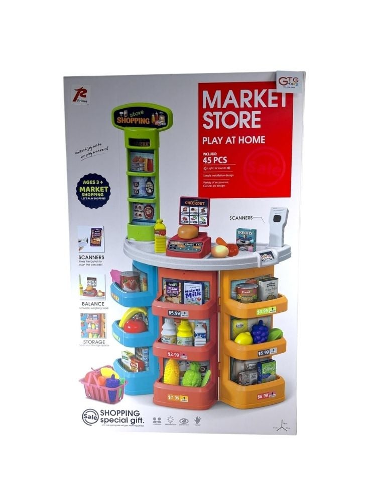 Premium Market Store Playset – 45 Pcs Supermarket Shopping Counter Toy with Scanner and Groceries - Image 1