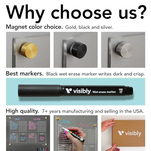 Visibly Magnetic Acrylic Chore Chart for Fridge with Weekly and Notes Section. Includes 4 Magnetic Wet-Erase Markers for Refrigerator, 12” X 9". Put Those Kids to Work! | Silver Magnets - Image 4