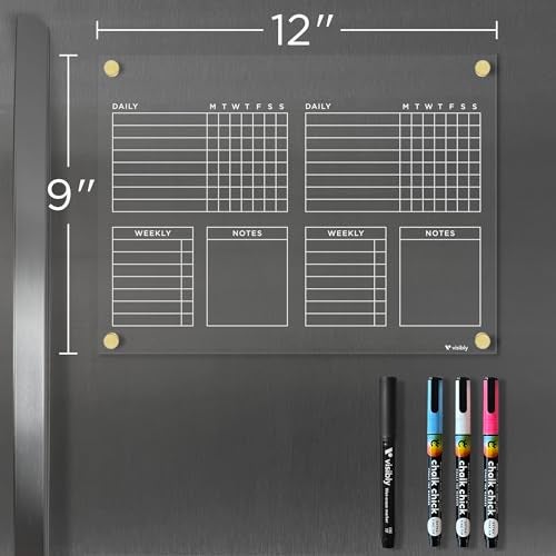 Visibly Magnetic Acrylic Chore Chart for Fridge with Weekly and Notes Section. Includes 4 Magnetic Wet-Erase Markers for Refrigerator, 12” X 9". Put Those Kids to Work! | Silver Magnets - Image 3