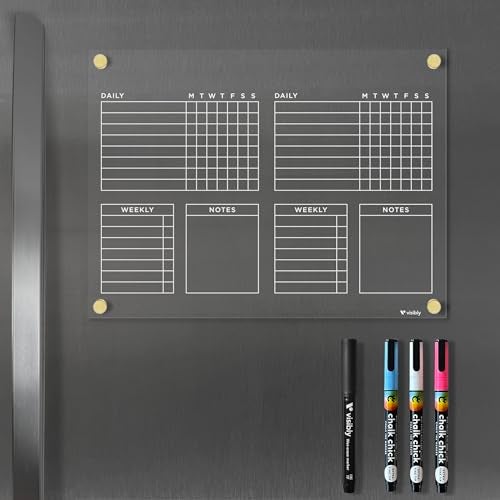 Visibly Magnetic Acrylic Chore Chart for Fridge with Weekly and Notes Section. Includes 4 Magnetic Wet-Erase Markers for Refrigerator, 12” X 9". Put Those Kids to Work! | Silver Magnets - Image 1